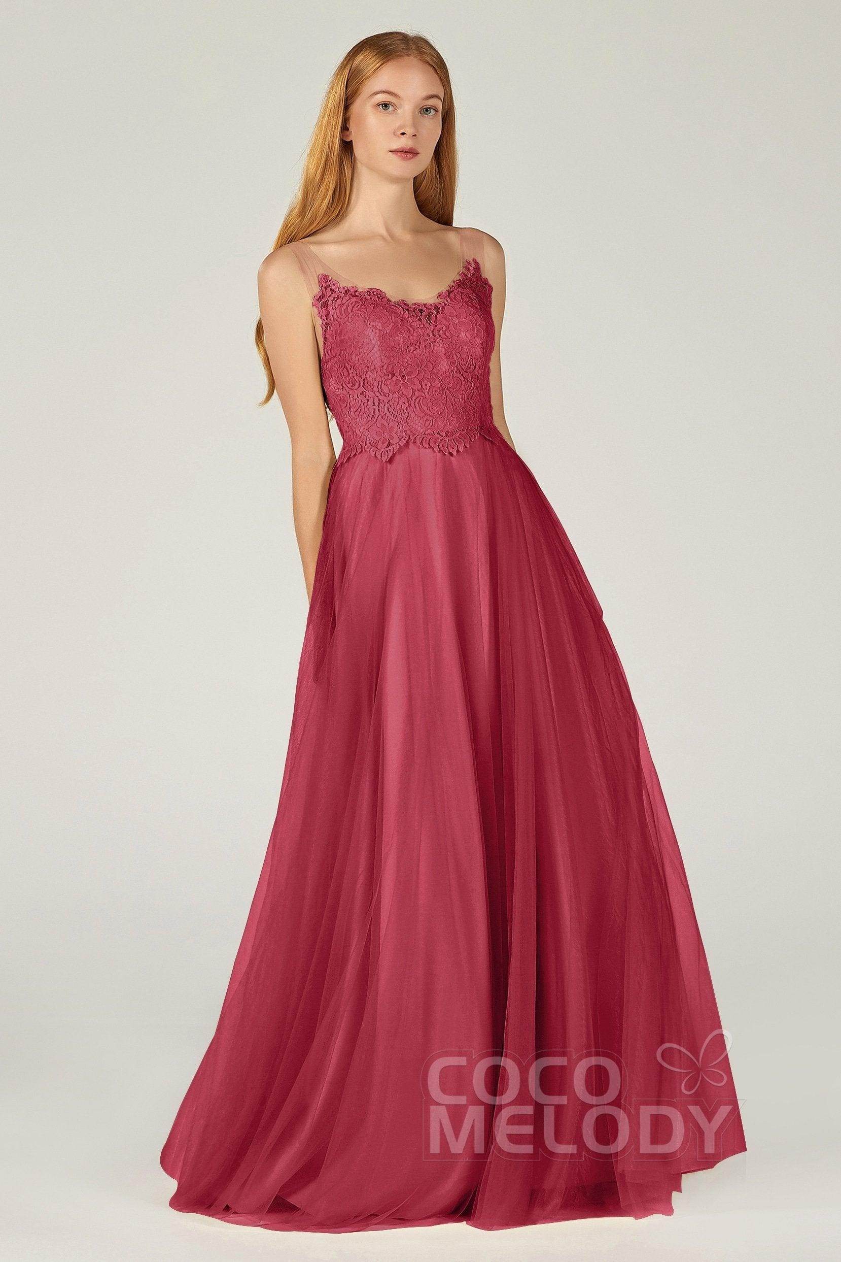 A-Line Floor Length Tulle Lace Bridesmaid Dress CB0378 - COCOMELODY